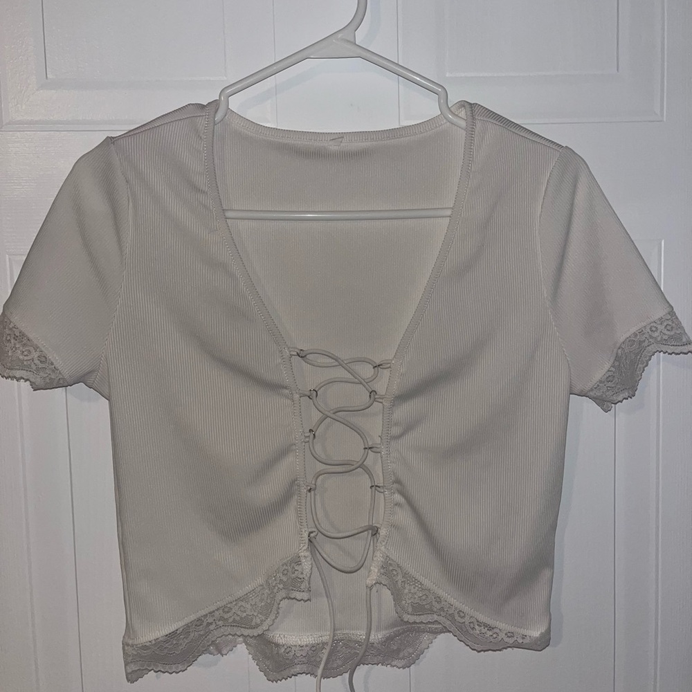 Elegant White Lace-Up Women's Top